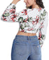 GUESS Womens White Floral Long Sleeve V Neck Crop Top Size Large